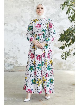 In Style Haki Minosa Çiçek Desenli Elbise