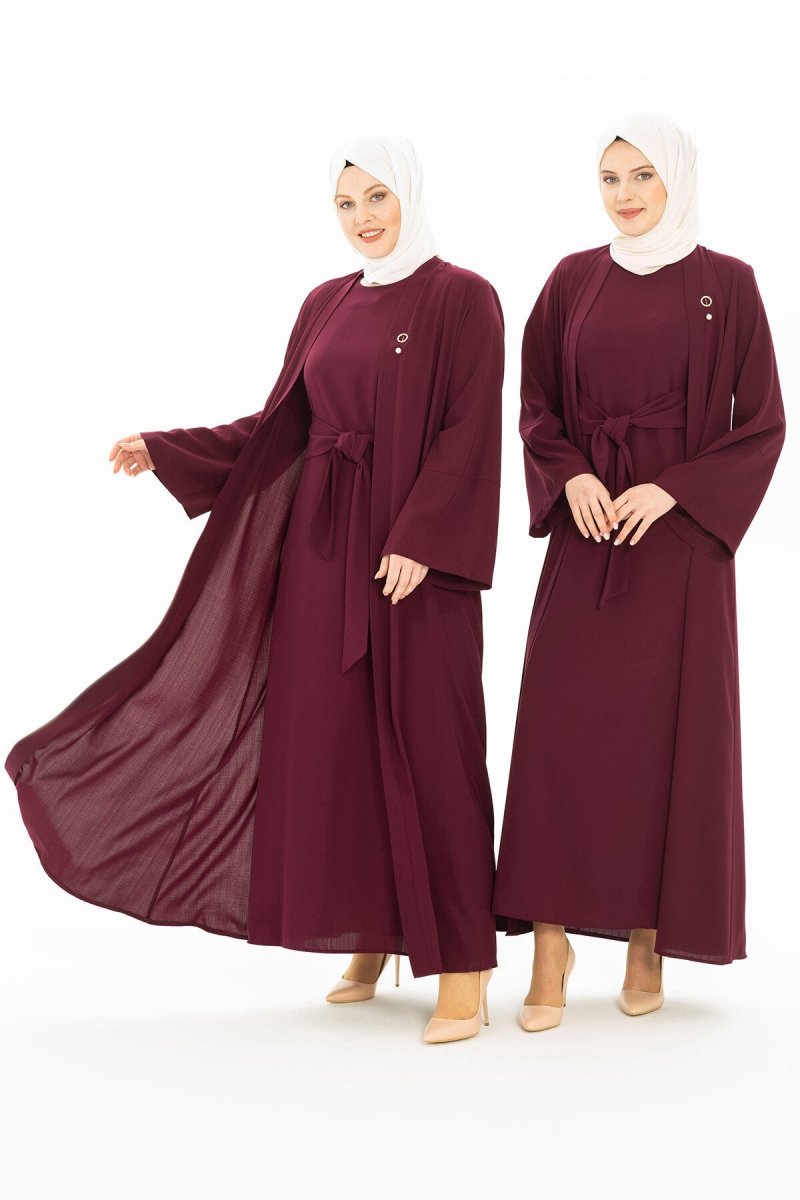 Beyza Mürdüm Kuşaklı Abaya Takım