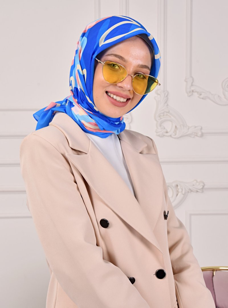 Soft Scarfs Saks Mavi Akik Desenli Eşarp