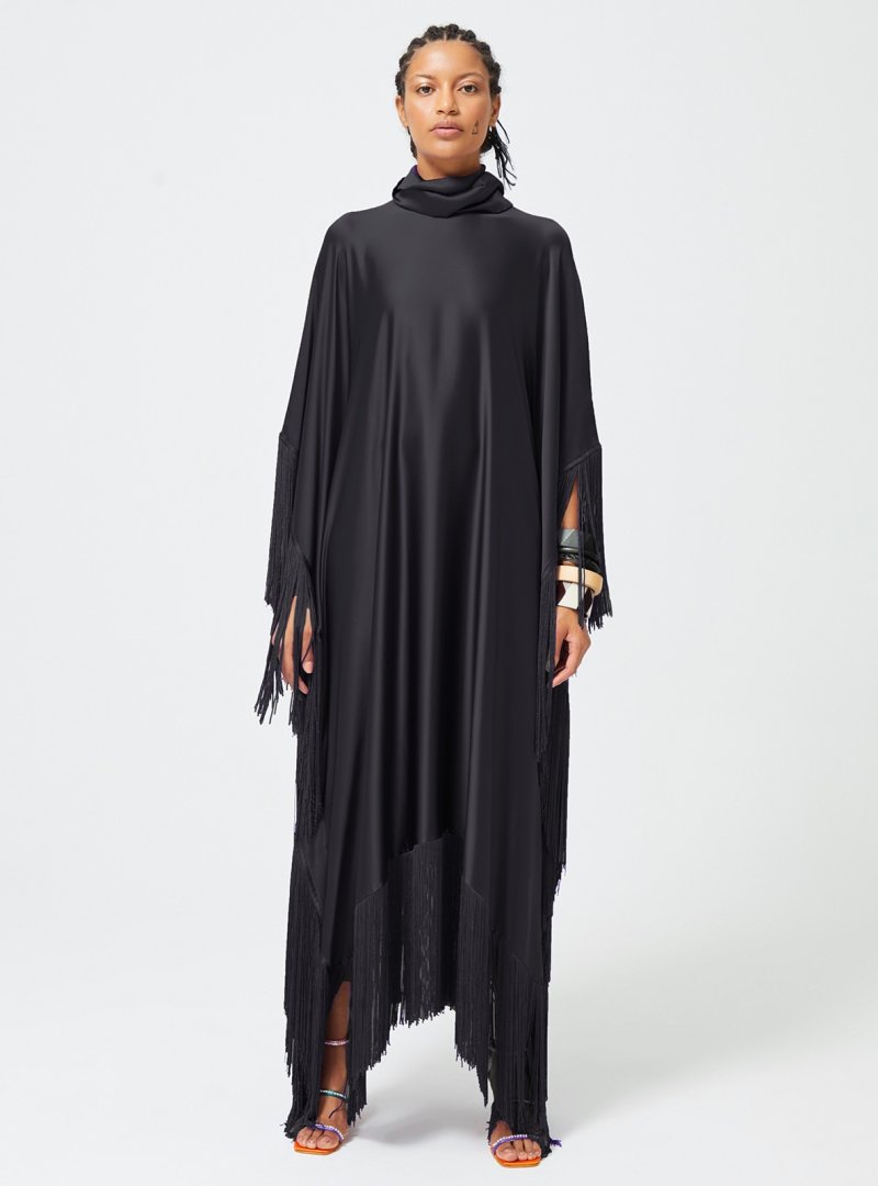 Nuum Design Saçaklı Siyah Saten Elbise