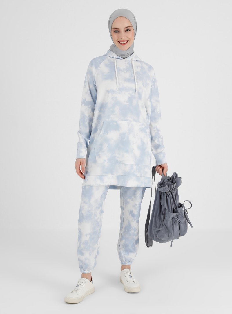 Benin Batik Baskılı Jogger Pantolon Sky Blue