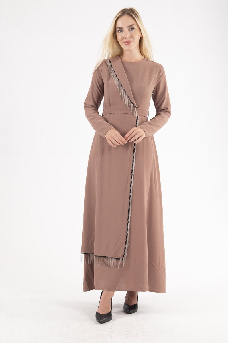 Ardanewline Camel Eteği Kapaklı Modeli Elbise