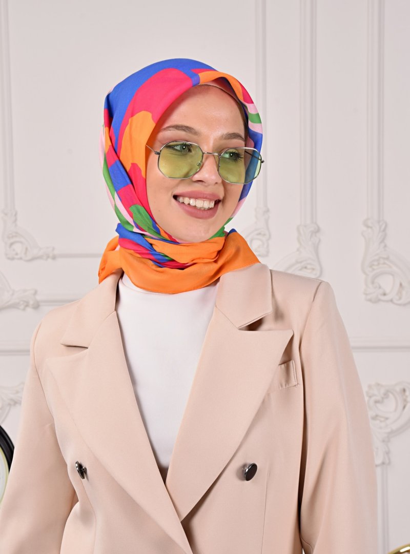 Soft Scarfs Akik Desenli Eşarp Oranj