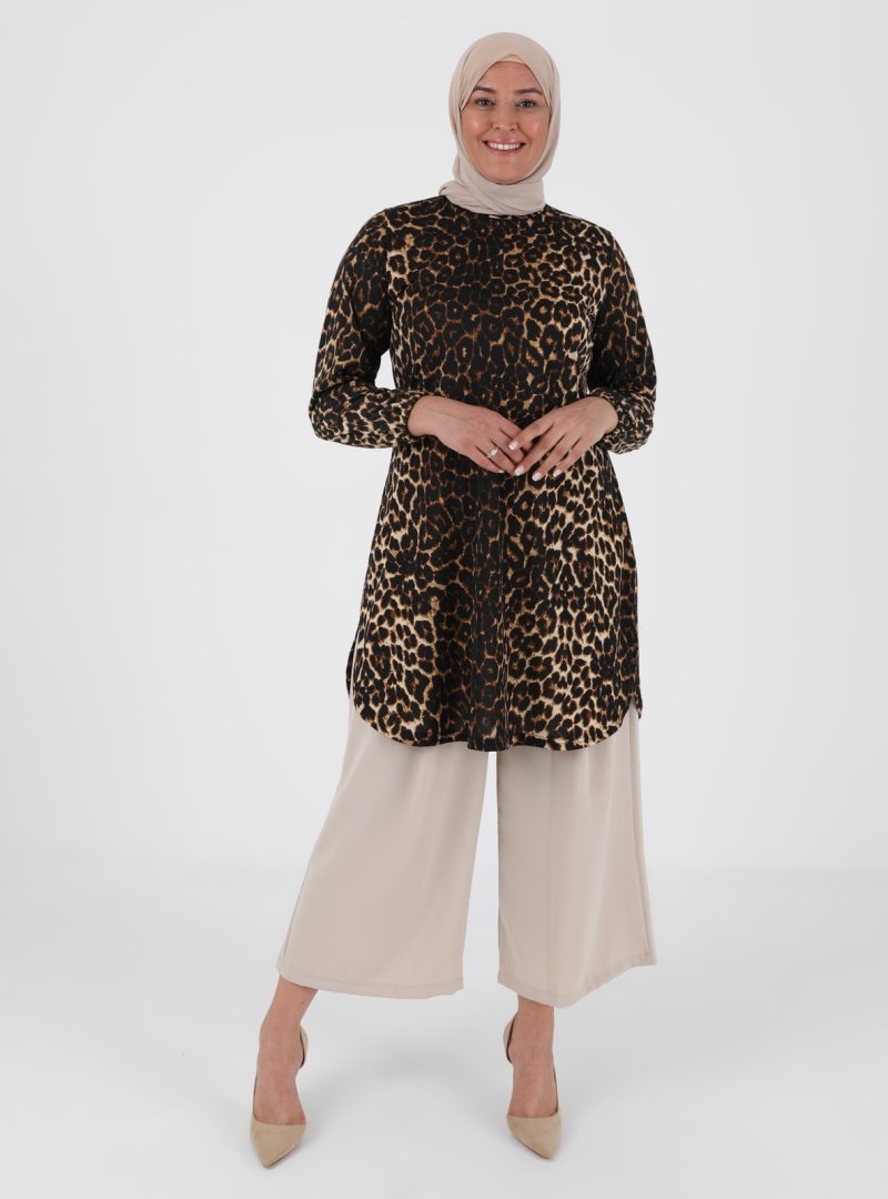 GELİNCE Siyah Leopar Desenli Tunik