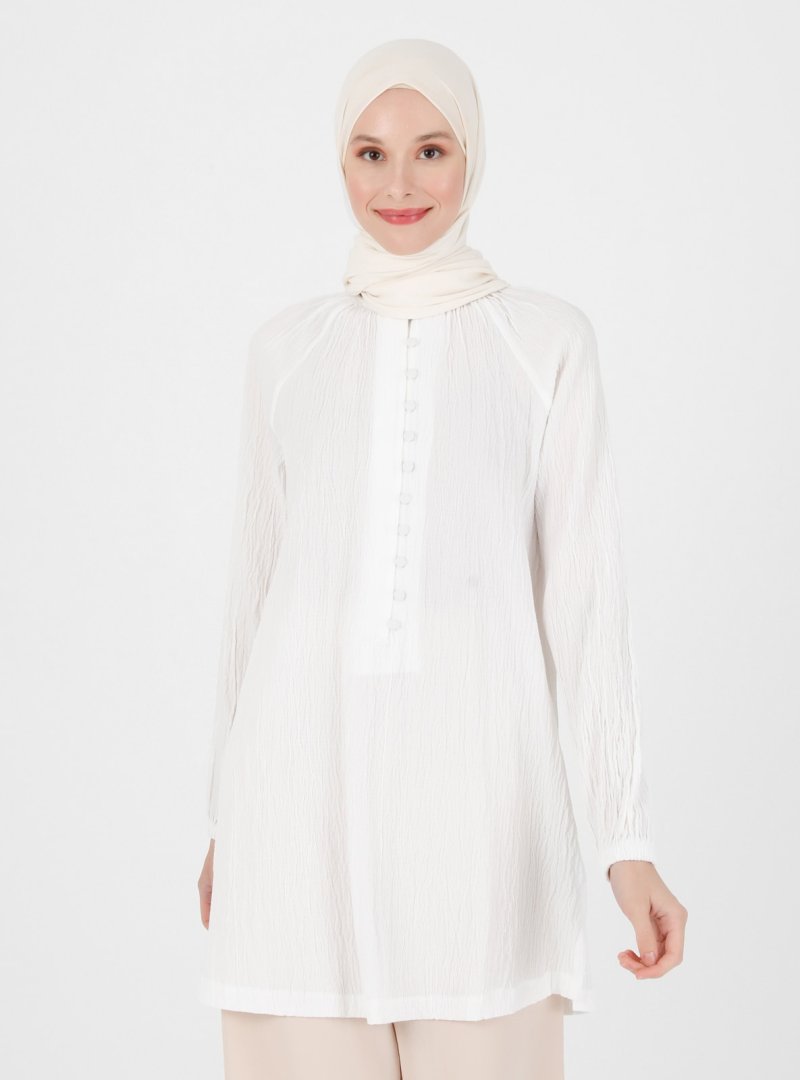 Refka Off White Brit Detaylı Tunik