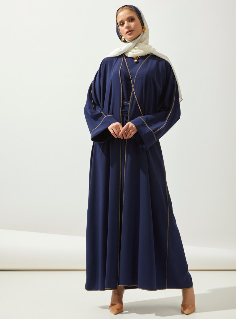 AL SHEIKHA Lacivert Line Abaya Dress Set