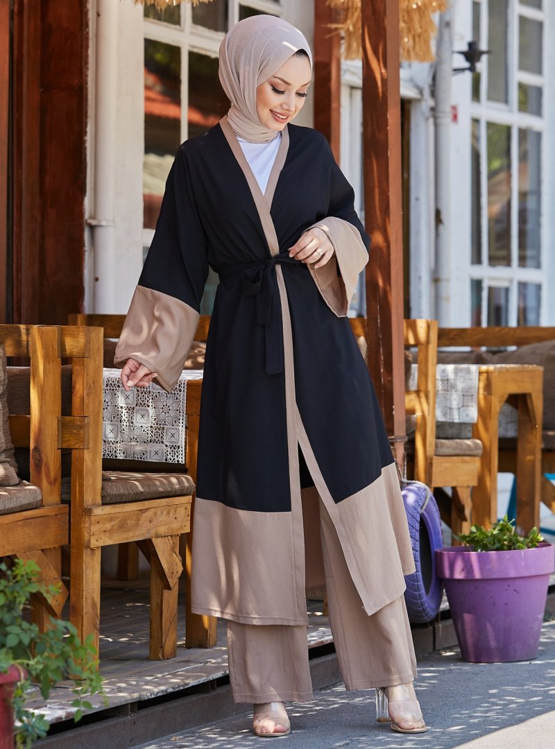 Tofisa Siyah Kimono & Pantolon İkili Takım