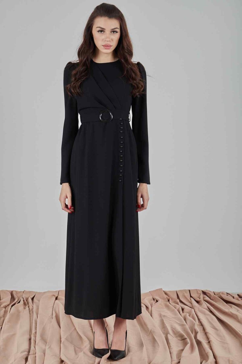 Ardanewline Siyah A Kesim Düğme Detaylı Elbise