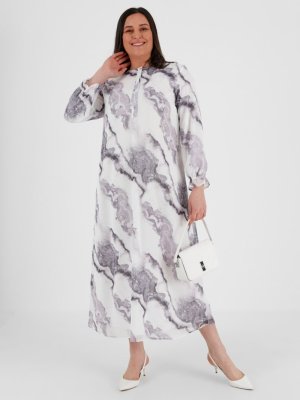 Alia Lila Büyük Beden Batik Desenli Şifon Elbise