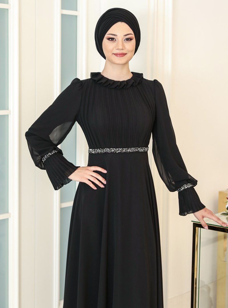 Azra Design Siyah Havin Abiye Elbise