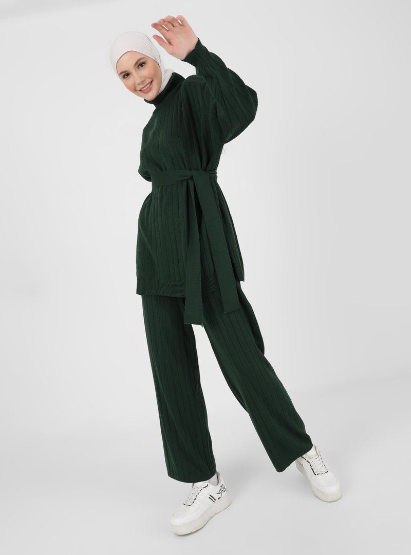 Refka Zümrüt Yeşili Tunik & Pantolon İkili Triko Takım