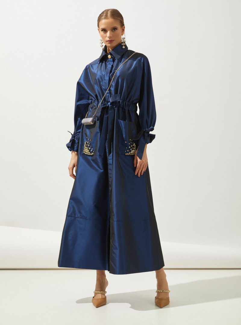 AL SHEIKHA Mavi Shine Trench Coat Handmade