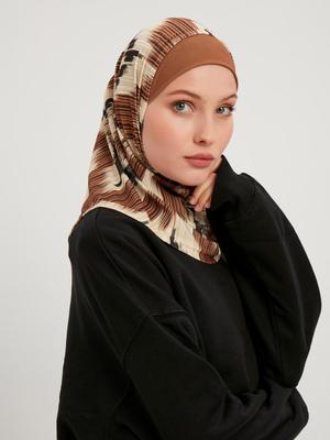 ŞALESS Kahverengi Printed Instant Hijab