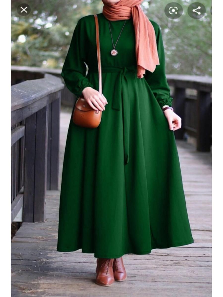 Cng Moda Yeşil Mevlana Kuşaklı Elbise