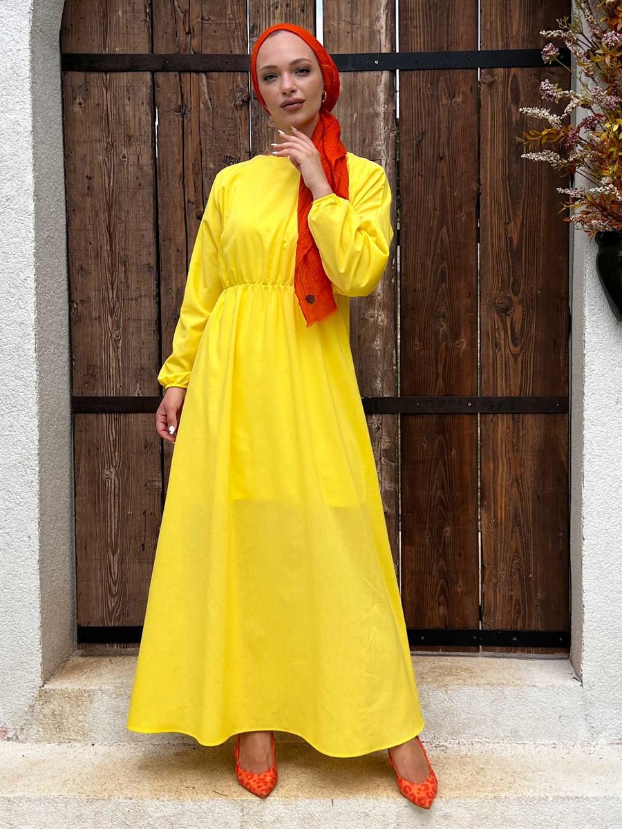 Tofisa Sarı Beli Lastikli Elbise