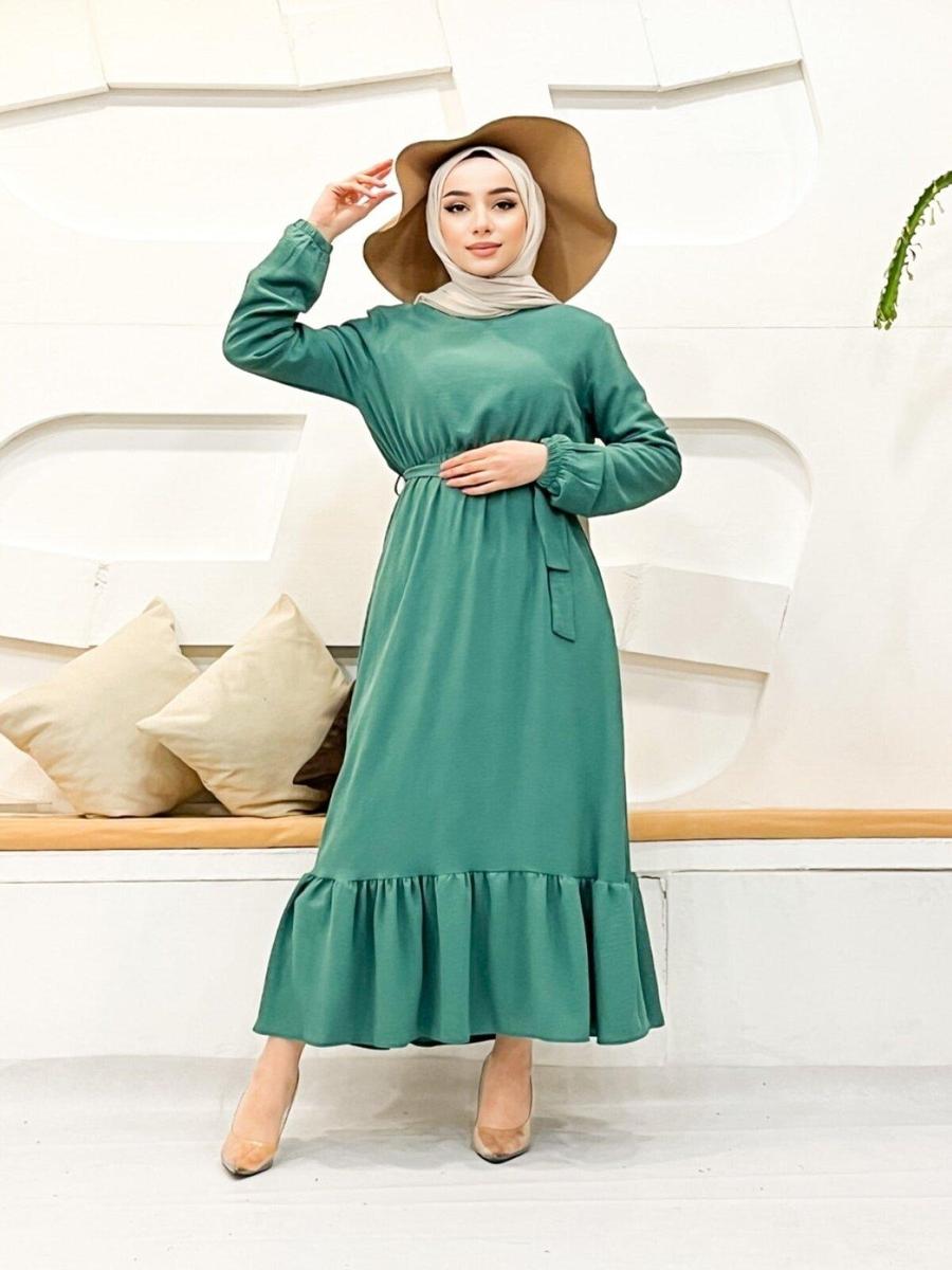 Cng Moda Yeşil Airobin Fırfırlı Elbise