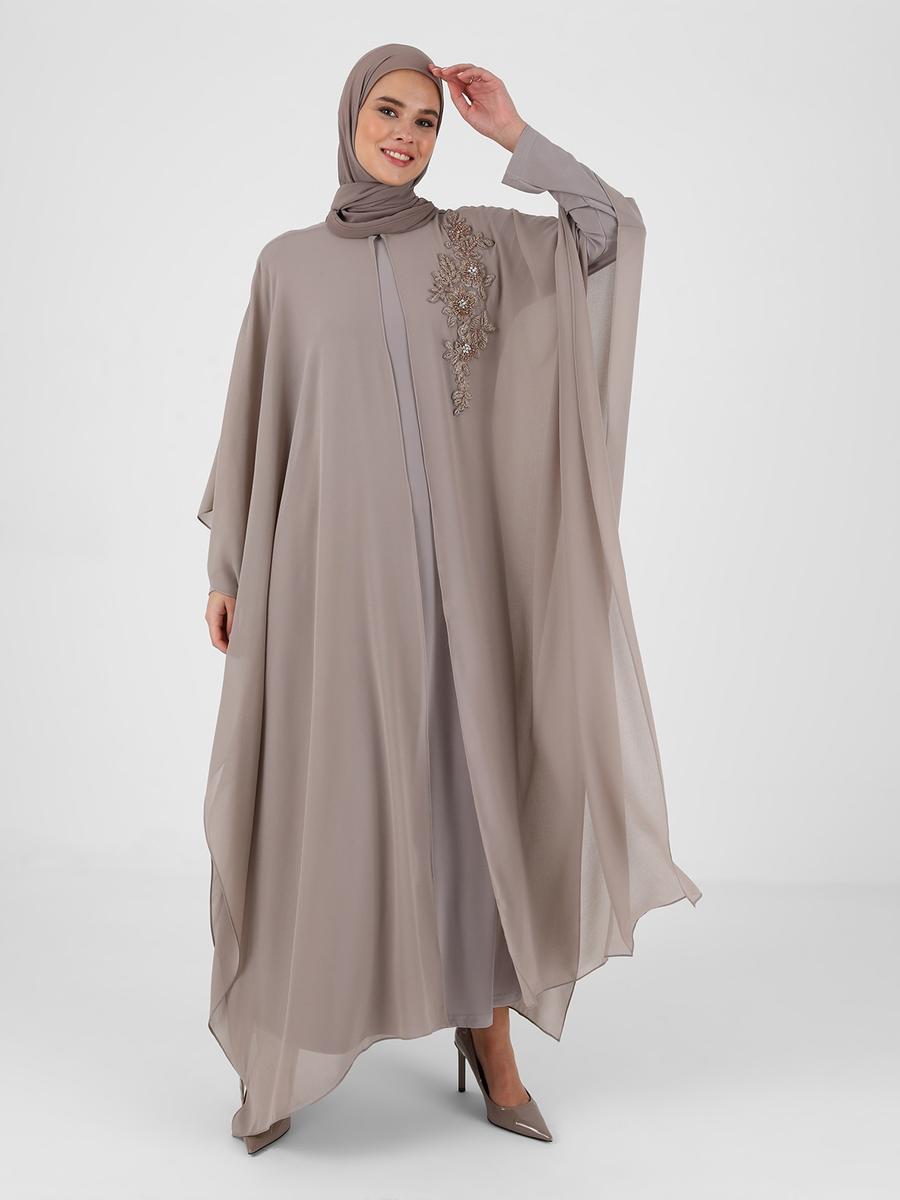 Refka Vizon Boncuk İşlemeli Elbise & Abaya İkili Abiye Takım