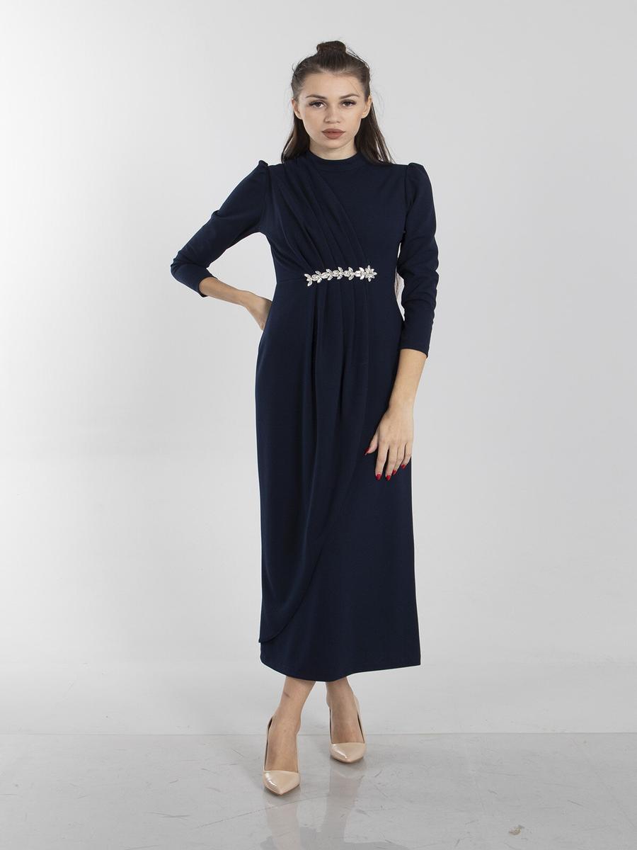 Ardanewline Lacivert Taş Ve Drape Detaylı Abiye Elbise
