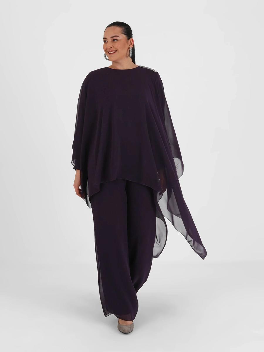 Alia Mürdüm Büyük Beden Taş Detaylı Tunik & Pantolon İkili Abiye Takım