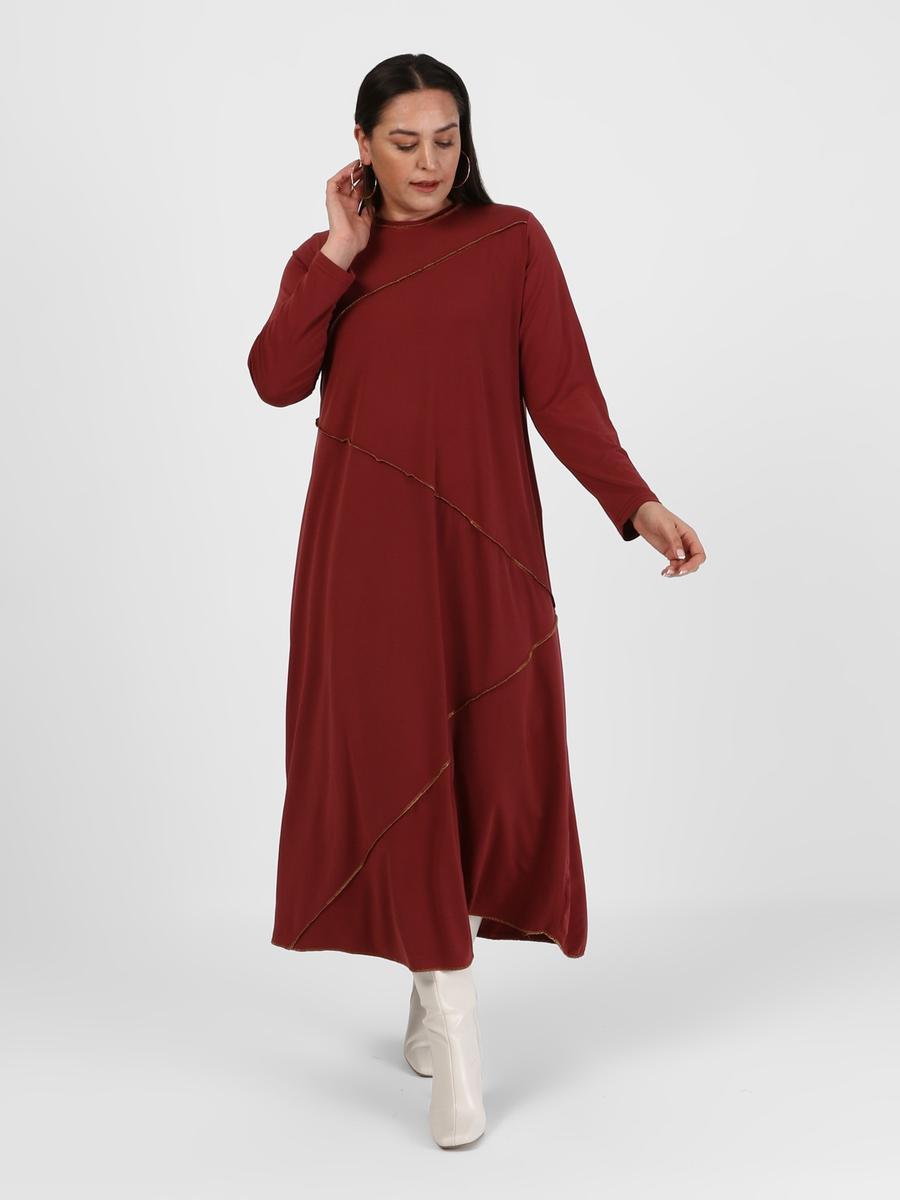 Alia Kahverengi Büyük Beden Nakış Detaylı Elbise