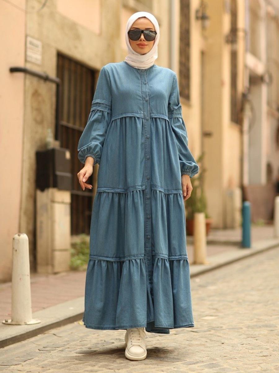 Neways Mavi Boydan Düğmeli Elbise