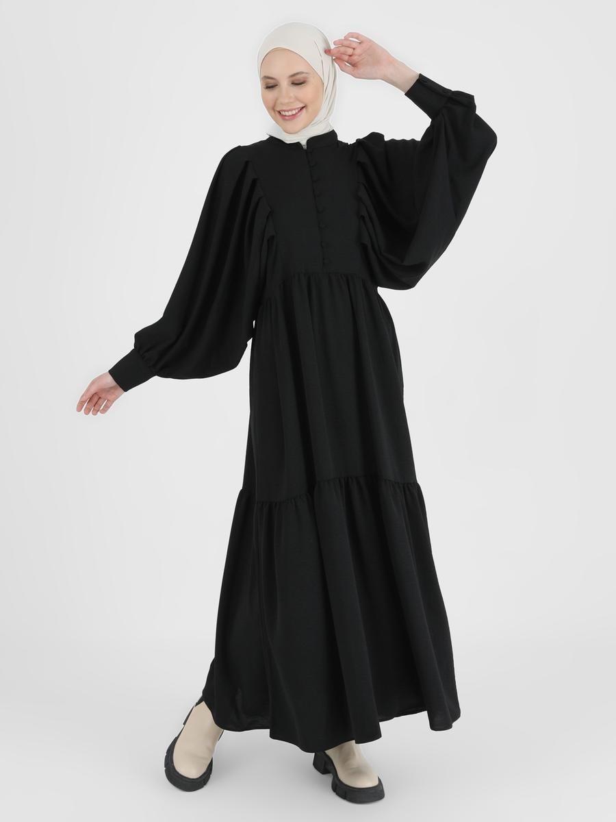 Refka Siyah Brit Detaylı Yarasa Kol Aerobin Elbise
