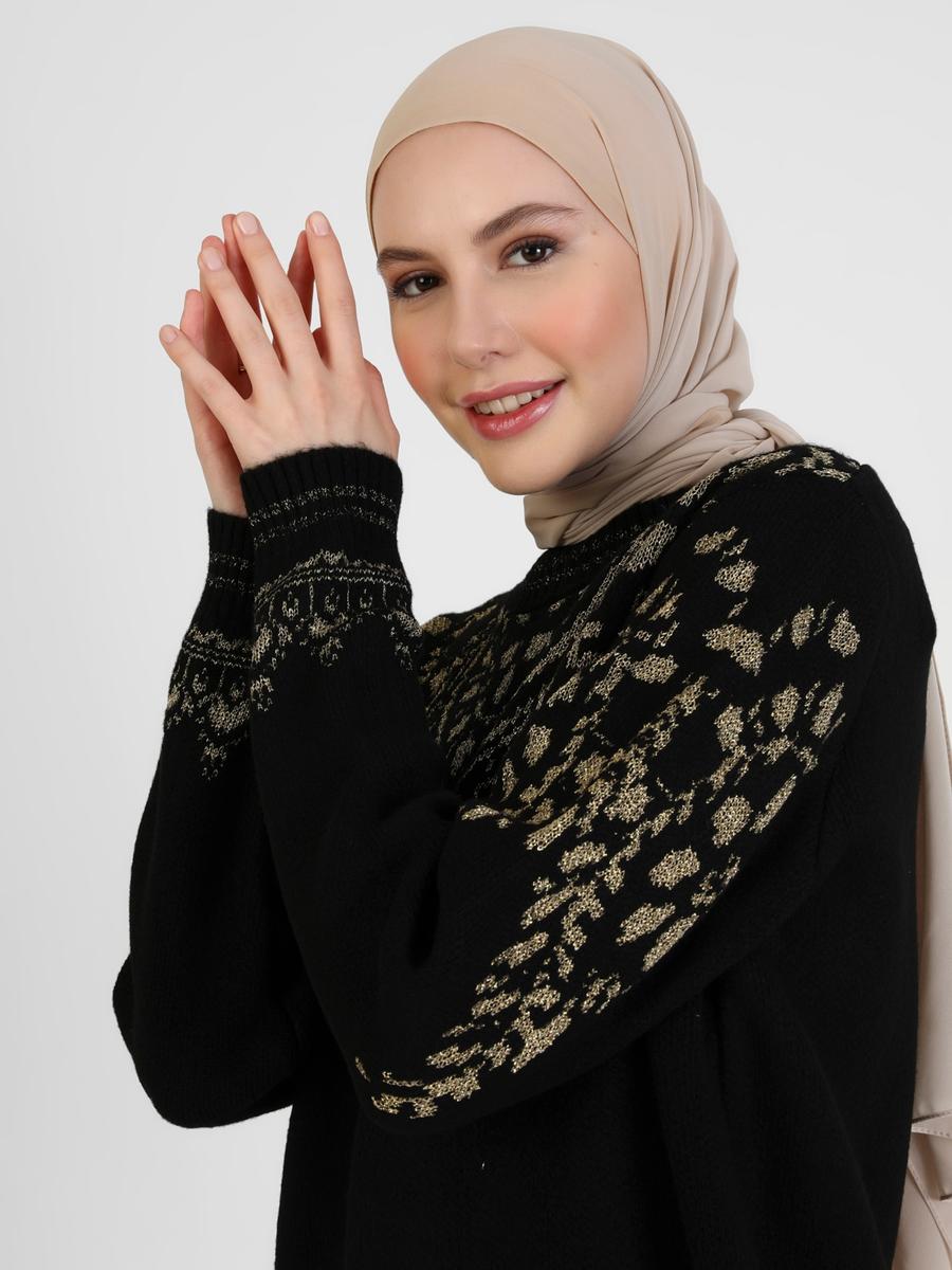 Refka Siyah Gold Sim Jakarlı Triko Tunik