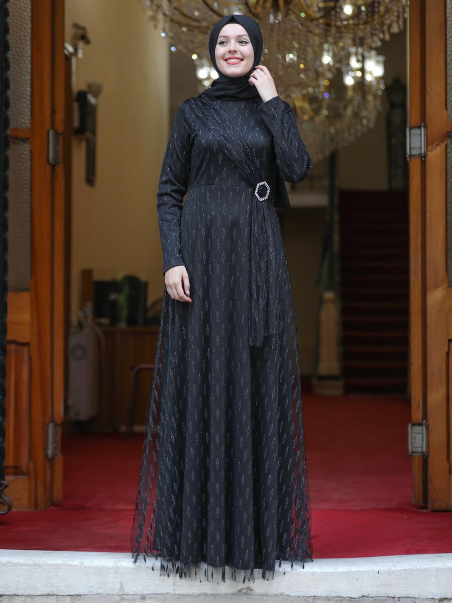 Esmaca Siyah Hilal Abiye Elbise