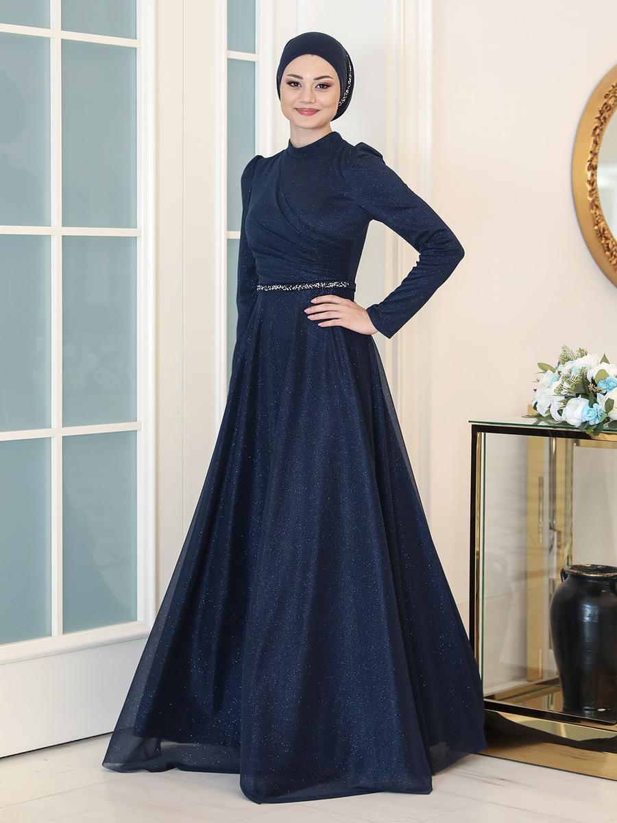 Azra Design Lacivert Işıl Abiye Elbise