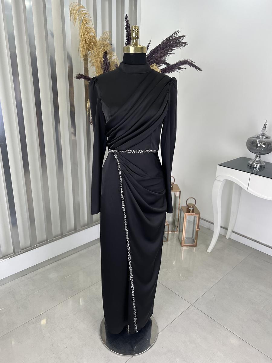 Rana Zenn Siyah Sare Abiye Elbise