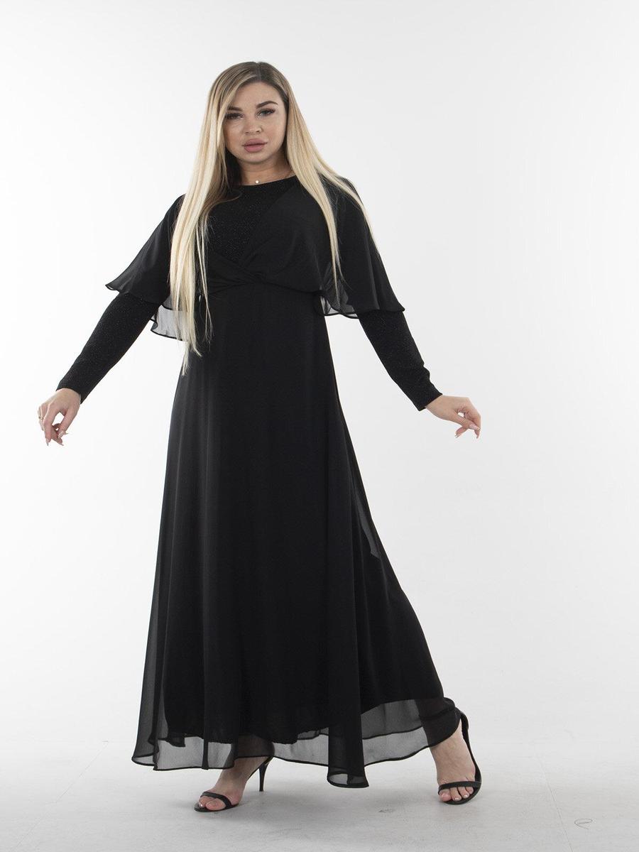 Ardanewline Siyah Uzun Kol Simli Üzeri Şifon Abiye Elbise