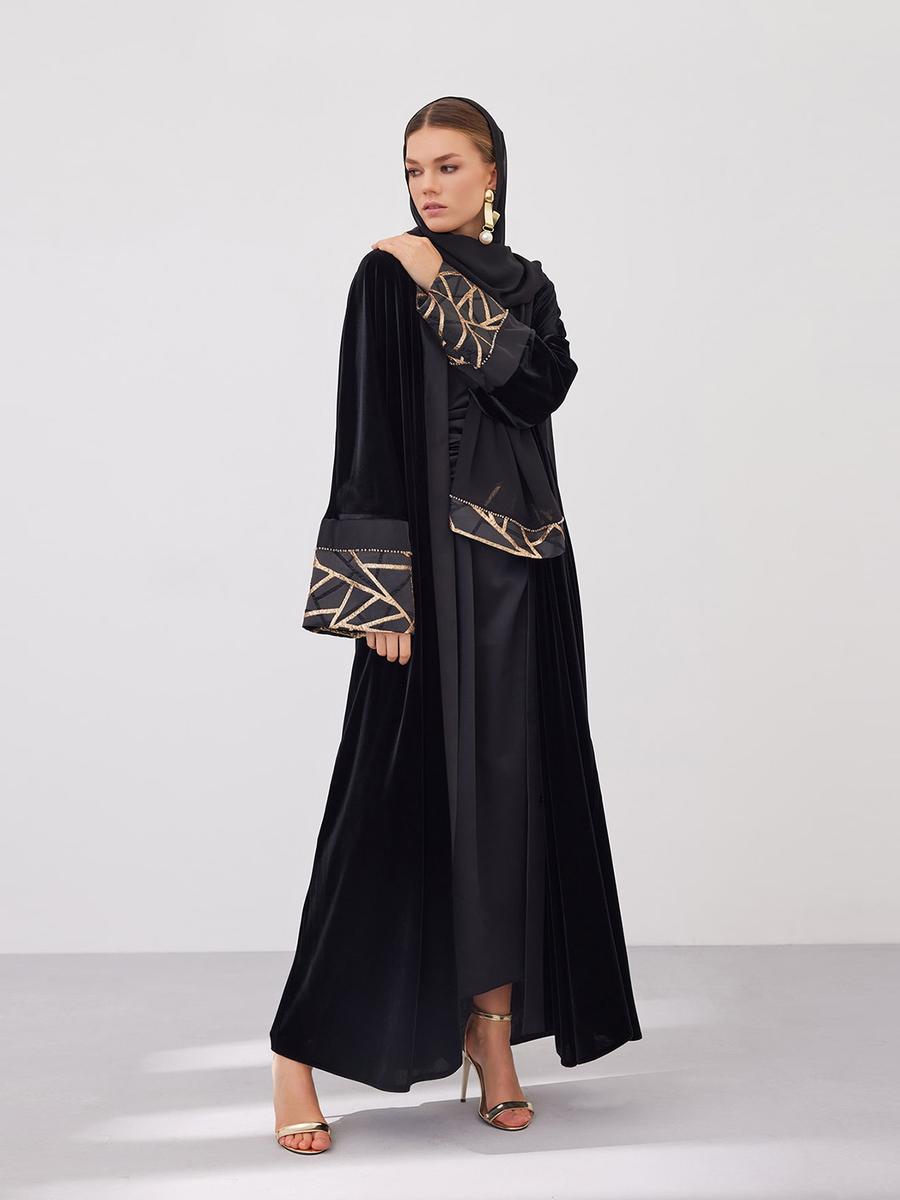 AL SHEIKHA Siyah Velvet Hessa Abaya Set