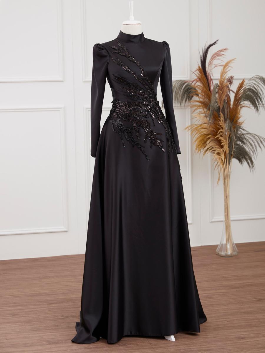 Lavienza Siyah Kristal Abiye Elbise