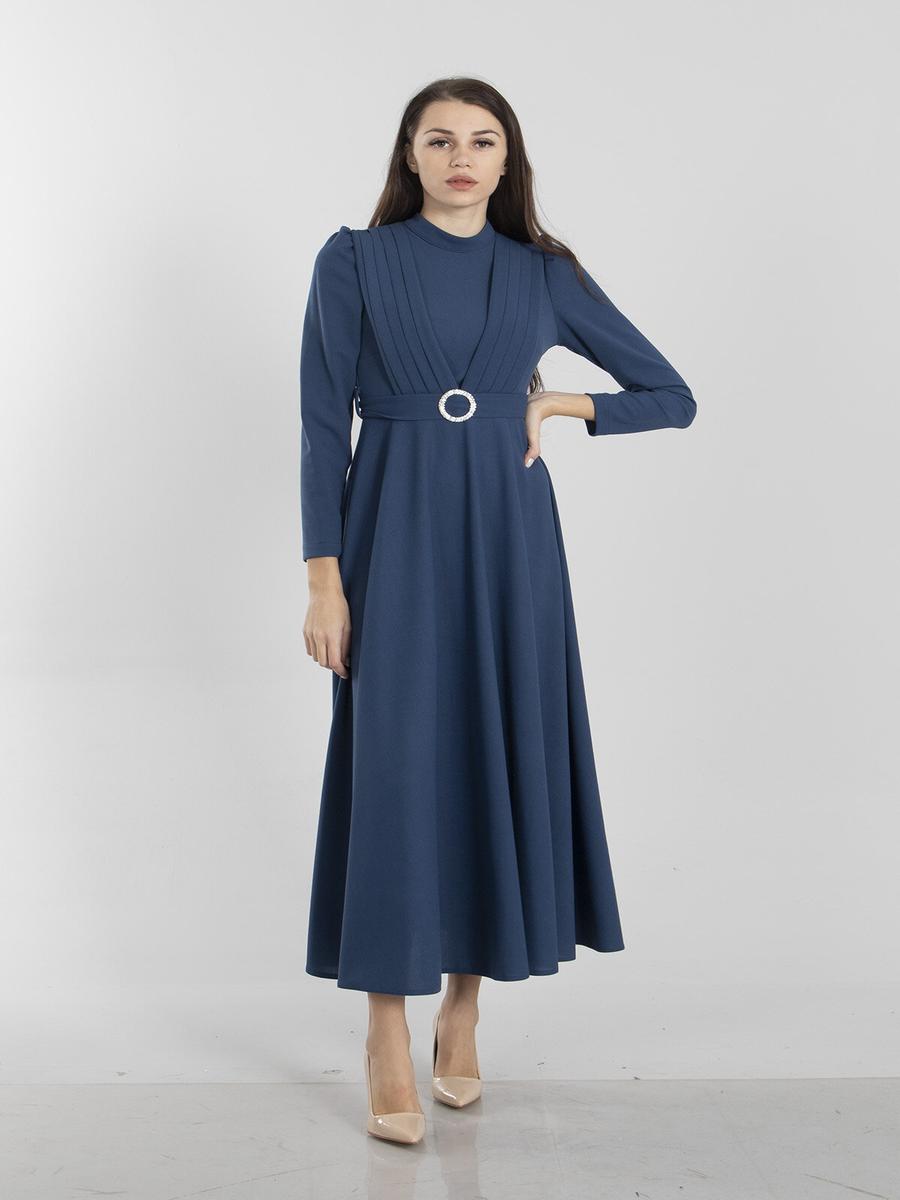 Ardanewline İndigo Uzun Kol Drape Detaylı Kloş Elbise