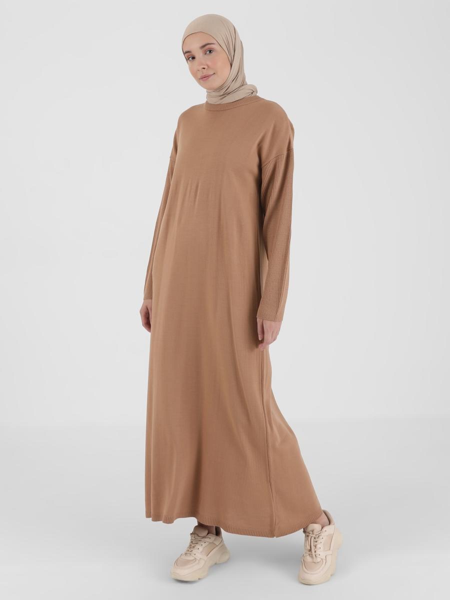 Refka Camel Bisiklet Yaka Triko Elbise