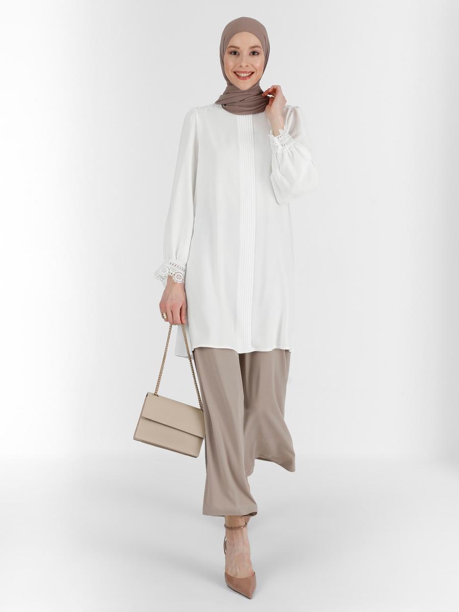 Refka Off White Dantel Detaylı Aerobin Tunik