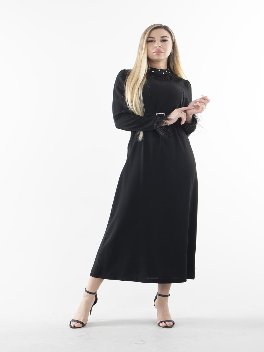 Ardanewline Siyah Uzun Kol Tüy Detaylı Elbise