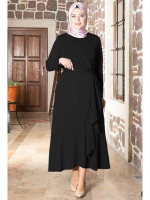 MFA Moda Siyah Fırfır Detaylı Elbise