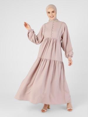Refka Koyu Pembe Brit Detaylı Elbise