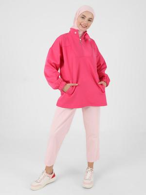 Benin Pembe Scuba Fermuarlı Sweatshirt