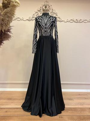 Ebru Çelikkaya Siyah Shine Abiye Elbise