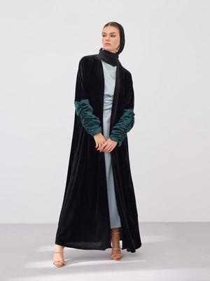 AL SHEIKHA Fairuz Velvet Abaya Set Siyah Yeşil