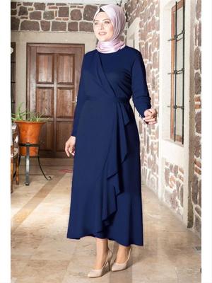 MFA Moda Lacivert Fırfır Detaylı Elbise