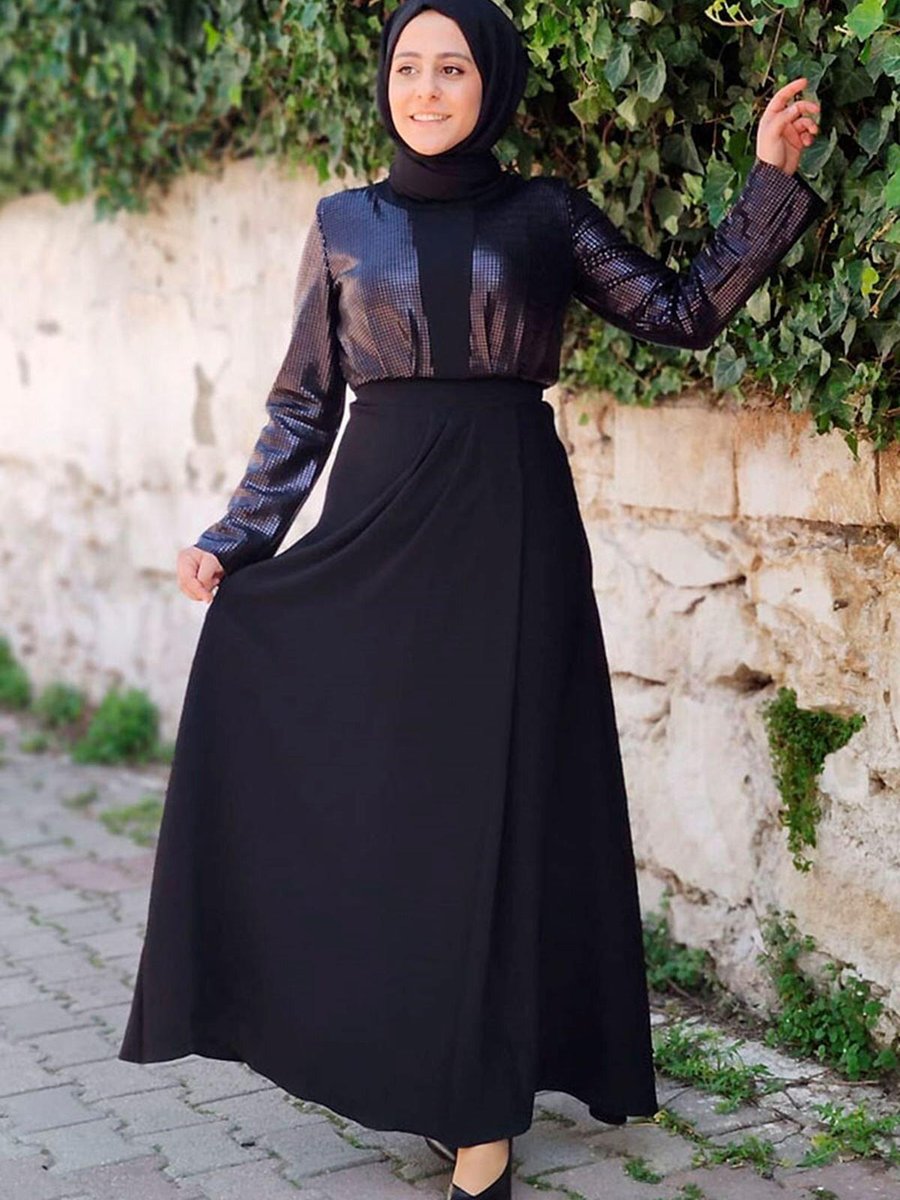 Moda Rosa Zems Siyah Pullu Elbise