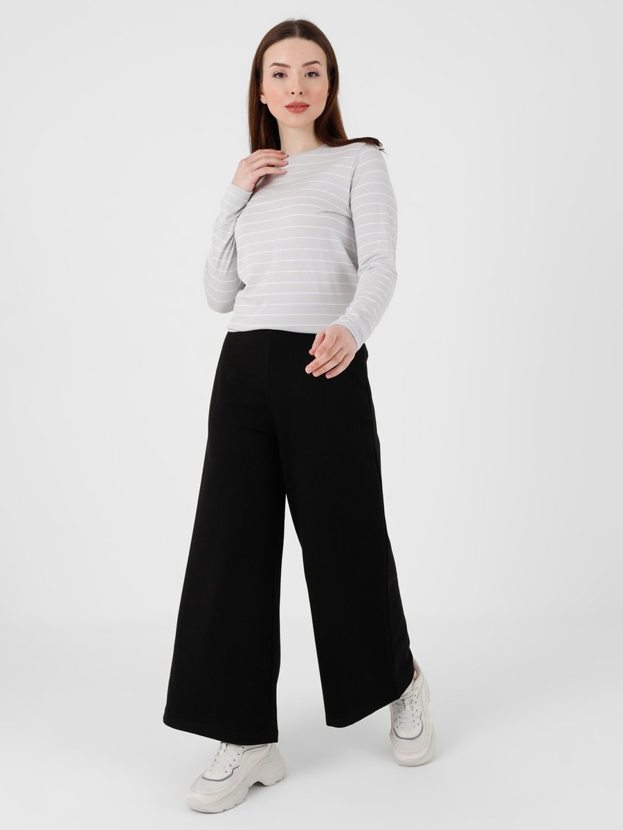 SOUL Siyah Beli Lastikli Bol Paça Pantolon