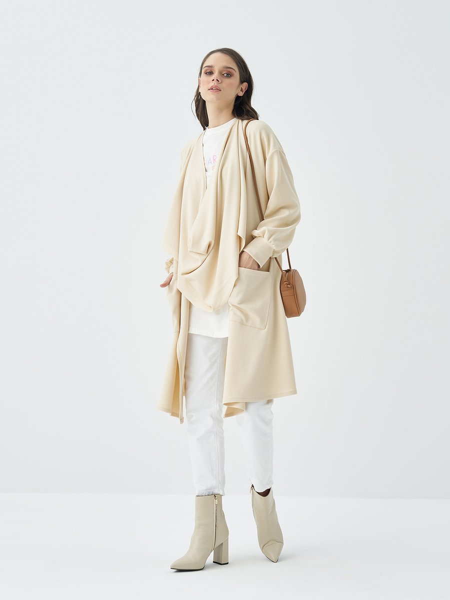 GARZİA İTALİA Bej Şal Yaka Oversize Kap
