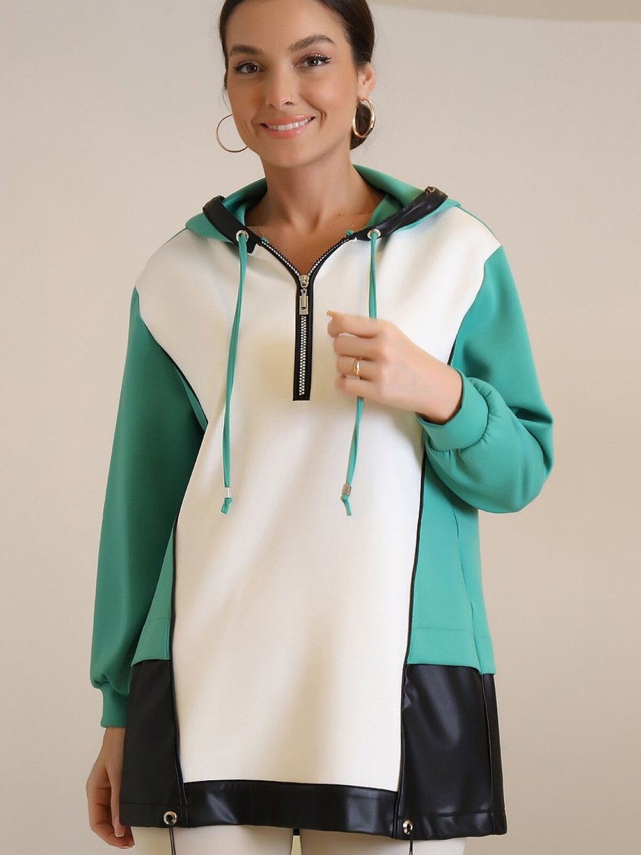 Moda İlgi Yeşil Kapüşonlu Tunik
