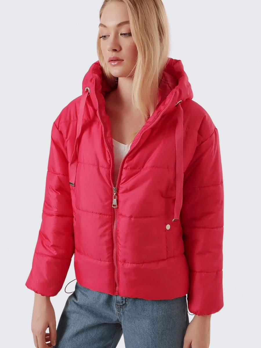 butikburuc Fuşya Kapüşonlu Kısa Mont
