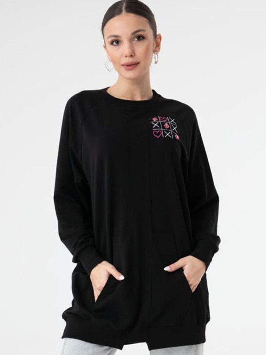 Moda Rosa Siyah X O Taşlı Sweat