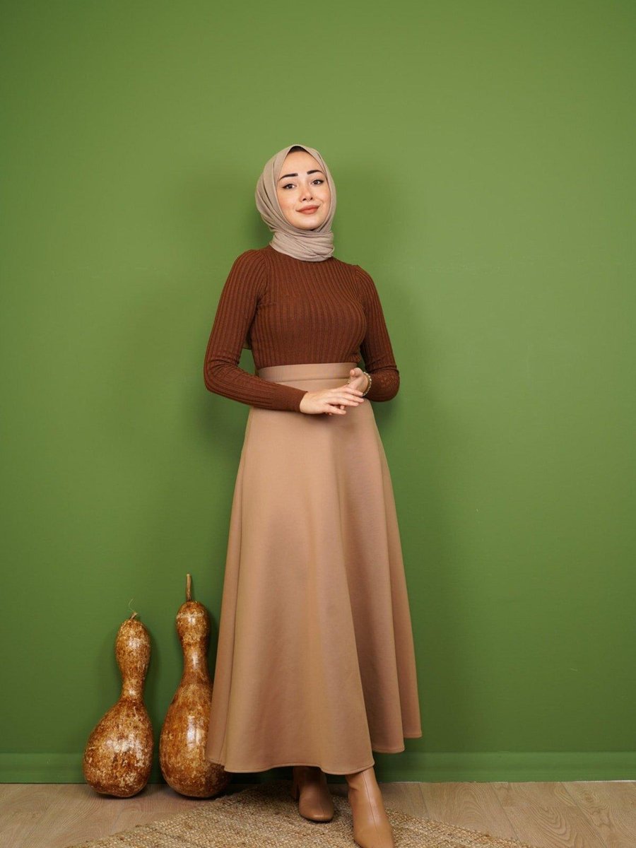 Cng Moda Vizon Scuba Uzun Kloş Etek